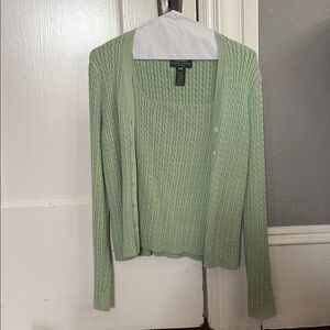Ralph Lauren Light Green Cable Knit Sweater Set